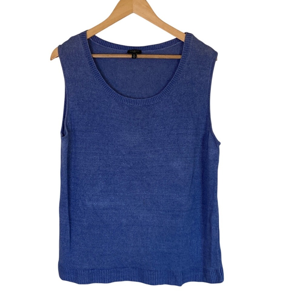 Talbots Womens Blue Sleeveless Linen Knit Sweater Top Size 3X Classic‎ Coastal